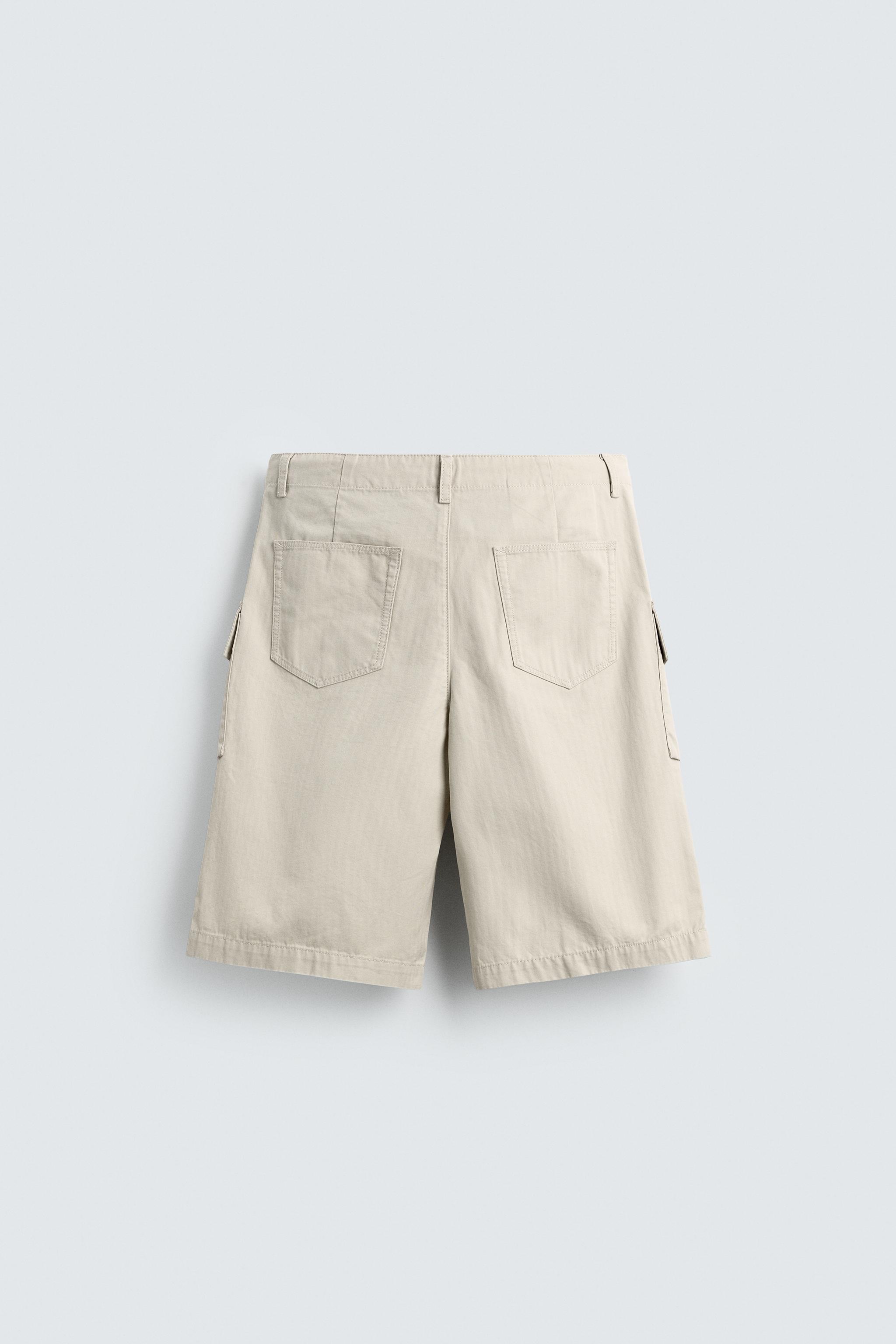 REGULAR FIT HERRINGBONE CARGO SHORTS